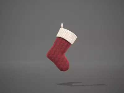 Red and White Cable Knit Christmas Stocking Low-poly 3D model