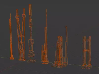 6 sci fi antennas Low-poly 3D model
