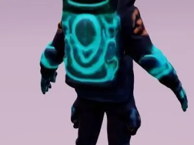 Futuristic character in a hooded jacket with glowing neon lines 3D model