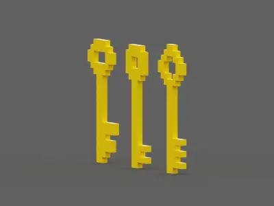 Voxel Gold Keys Low-poly 3D model