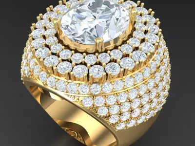 Light Gold Diamond Men Ring 2MR019 3D print model