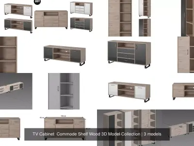 TV Cabinet  Commode Shelf Wood 3D Model Collection 3D Model Pack