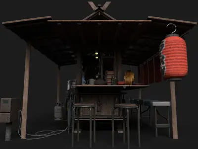 Ramen Food Cart Low-poly 3D model