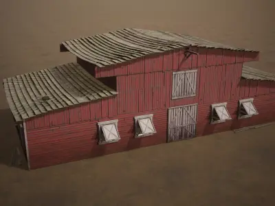 Barn Cattle Shed Farm Shelter Village Farmhouse With Interior  6 Low-poly 3D model