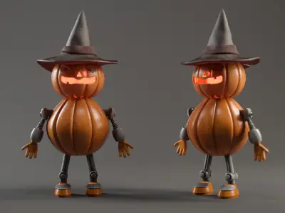 Pumpkin Halloween Robot Low-poly 3D model