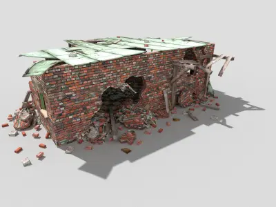 destroyed building 3 Low-poly 3D model