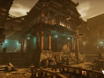 Asian Canal Environment Low-poly 3D model