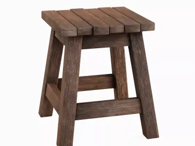 Medieval Wooden Stool 04 Low-poly 3D model