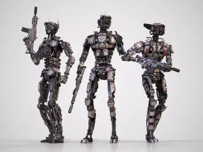 Armored robots team gameready collection 3D Model Pack