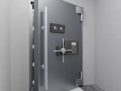 Safe Vault Door and Metal Security Door with Interior Scene 3D model