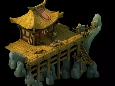 Cliffside - Wooden Pavilion 01 3D model