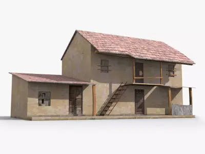 Slum d old house with roof Low-poly 3D model
