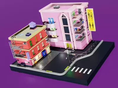 low poly street building 3D model