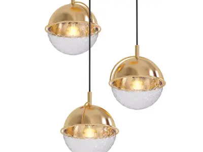 Bongo three gold and glass ball pendant lights 3D model