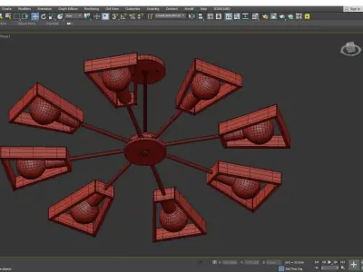 Sputnik Light Fixture Nordic Style Wooden Chandelier Low-poly 3D model