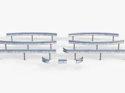 Metal Traffic Barrier Kit Low-poly 3D model