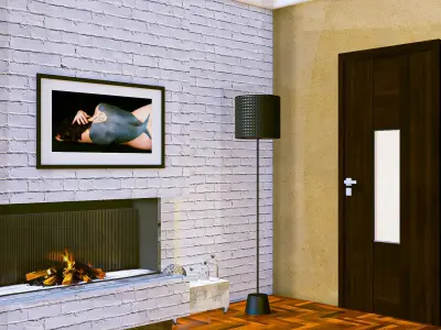 Fireplace with window White Briks Wall Free 3D model