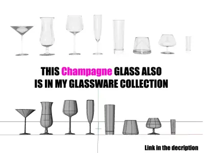 Champagne flute Glass set party drinks Realistic glassware 3D model