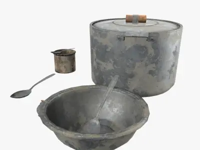 Old metal iron set tableware da1 Low-poly 3D model