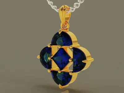 Prong set half moon and princess shape diamonds pendant 3D print model