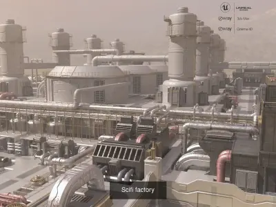 Four Sci-fi Factory 3D Model Pack