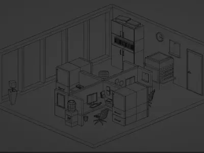 Low poly office with desk and chairs Low-poly 3D model