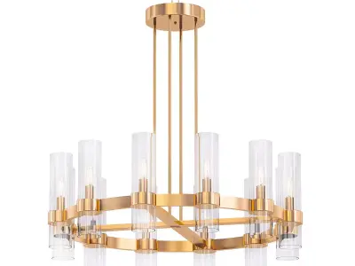 Taper light chandelier in brass with clear glass cylinders 3D model