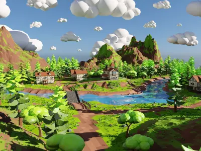Isometric Small town 3D model