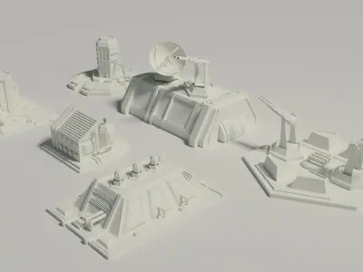 Futuristic Buildings Set Low-poly 3D model