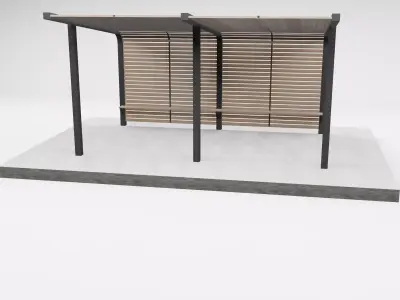 Pergola bus stop with wooden canopy 3D model