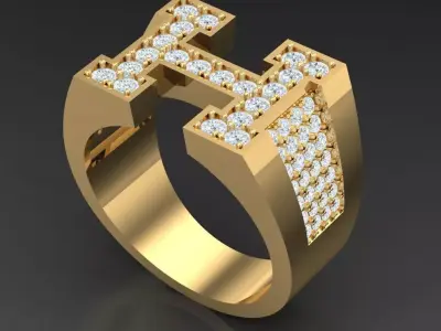 Light Gold Diamond Men Ring 2MR009 3D model
