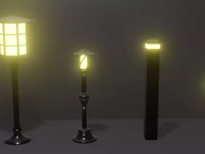 Sidewalk and wall lamp pack Low-poly 3D model