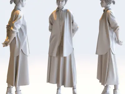 Posed Asian Casual Woman - 5 Pack 1 - C1-F1H 3D model