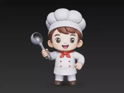 Chibi Kid Chef - Cute Cartoon Cook Character 3D Model Low-poly 3D model