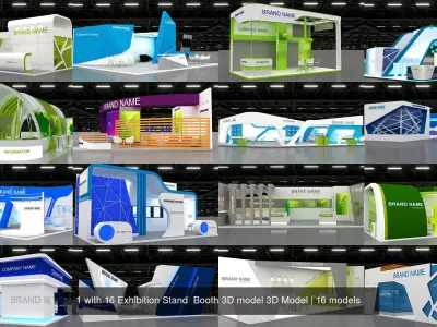1 with 16 Exhibition Stand  Booth 3D model 3D Model 3D Model Pack