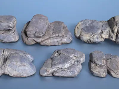 6 Boulder Rocks - 240823 Low-poly 3D model