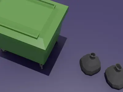 Low Poly Garbage Bin with Trash Bags Game Ready Street Prop Low-poly 3D model