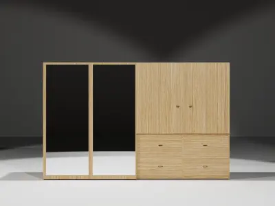 Wardrobe with two doors and mirror 3D model