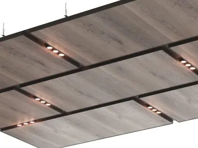 Wooden suspended ceiling with lighting 42 3D model