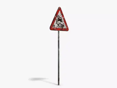 Damaged Slippery Road Sign Low-poly 3D model