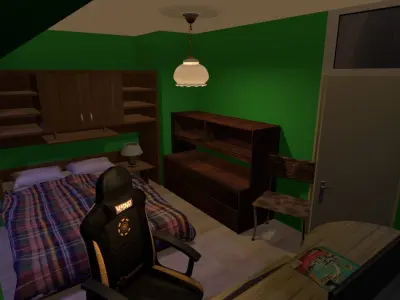 Blender 2 8 Eevee Apartment Interior Rigged Doors and chair Low-poly 3D model