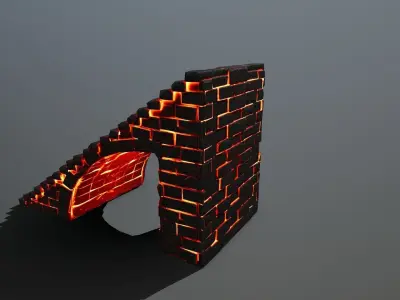 stairs brick wall with lights Low-poly 3D model