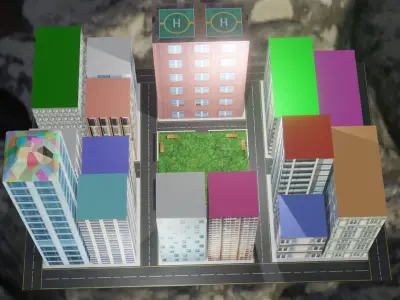 3D Small City Low-poly 3D model
