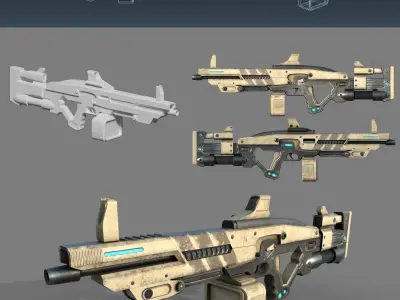 Futuristic  Sci-Fi Heavy Assault Rifle Low-poly 3D model