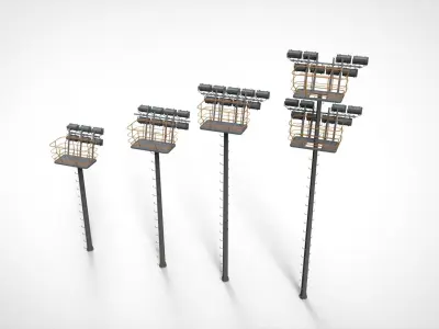 floodlight 6 light towers for sports stadiums 3D model