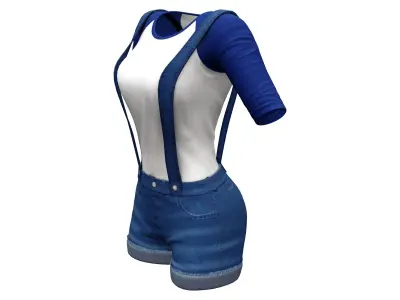 Cute Shorts Coverall With Tshirt Under Low-poly 3D model