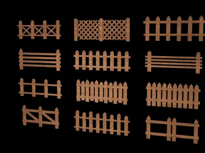 wooden fence Low-poly 3D model 2