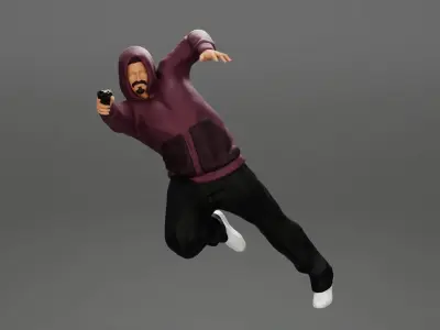 Gangster man in hoodie shooting leaning out window of the car 3D print model