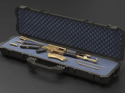  Disassembled Gold AK 47 in Hard Case 