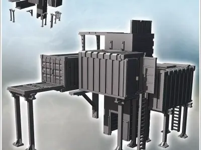Set of containers for elevated outpost on metal stilts with acce 3D print model
